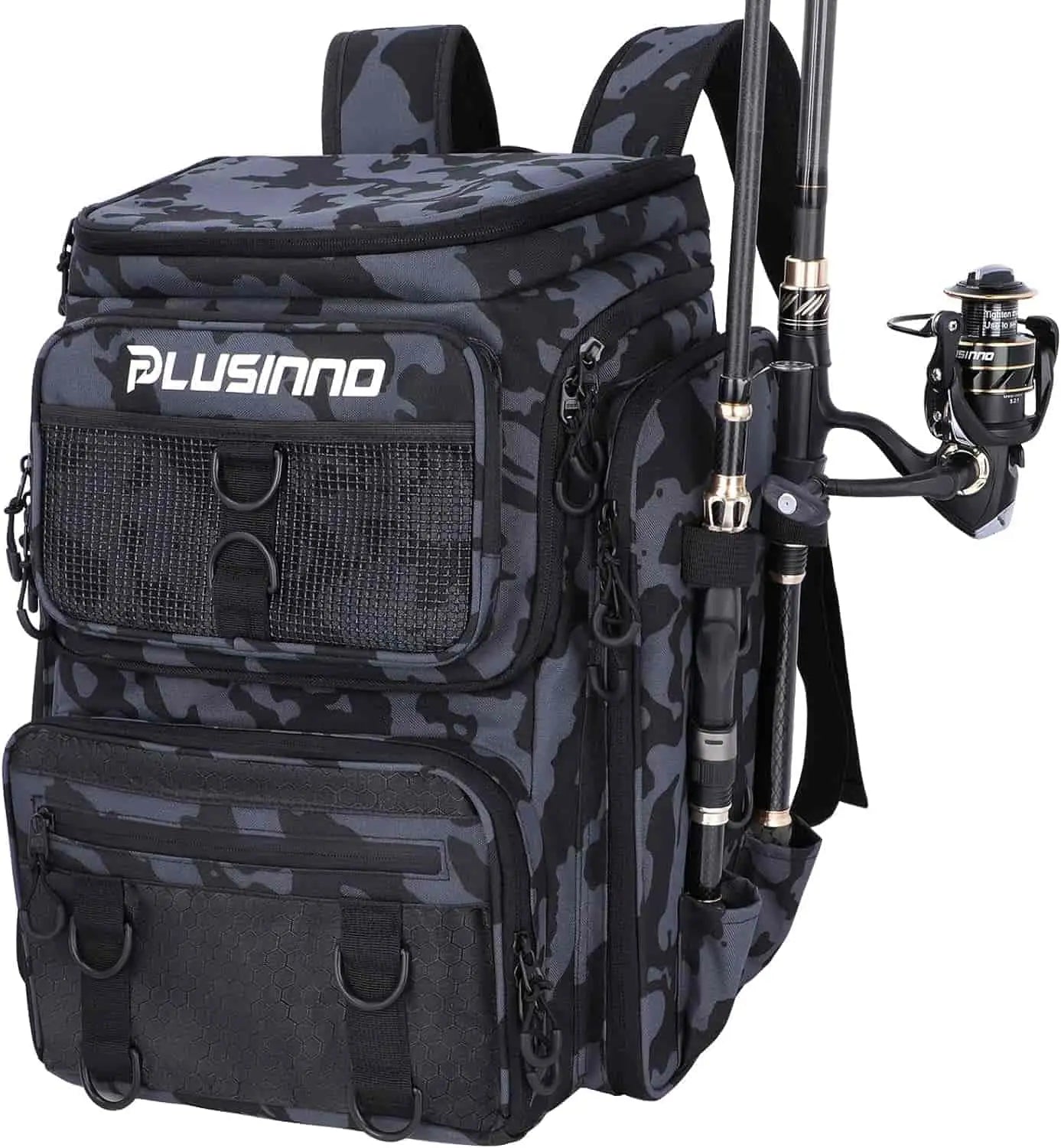 PLUSINNO Water-resistant Large Storage Fishing Tackle Bag with Rod