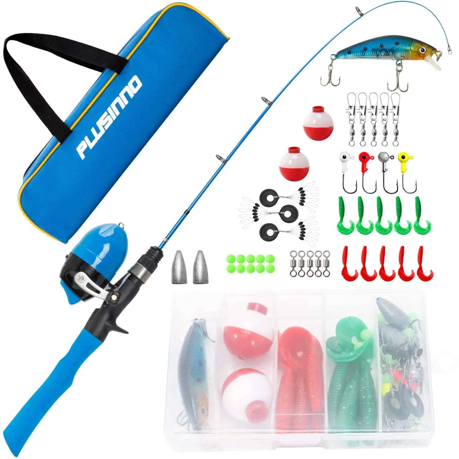 LiteBee Kids Fishing Pole with Tackle - 3.9Ft Telescopic Fishing Rod and  Spincast Reel Combo Kits Portable Outdoor Children's Fishing Poles with