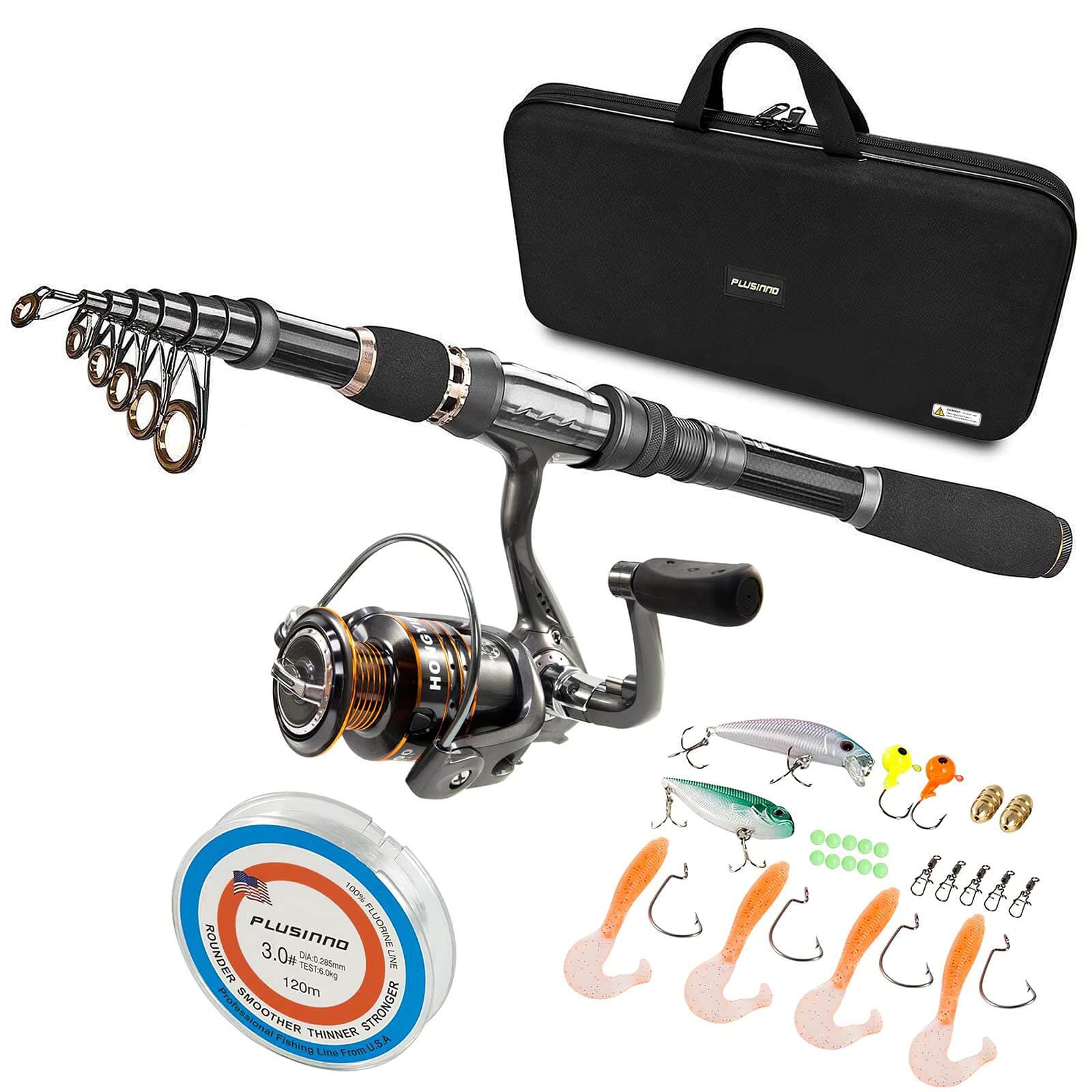  PLUSINNO Fishing Rod and Reel Combos Set,Telescopic Fishing  Pole with Spinning Reels, Carbon Fiber Fishing Rod for Travel Saltwater  Freshwater Fishing : Sports & Outdoors