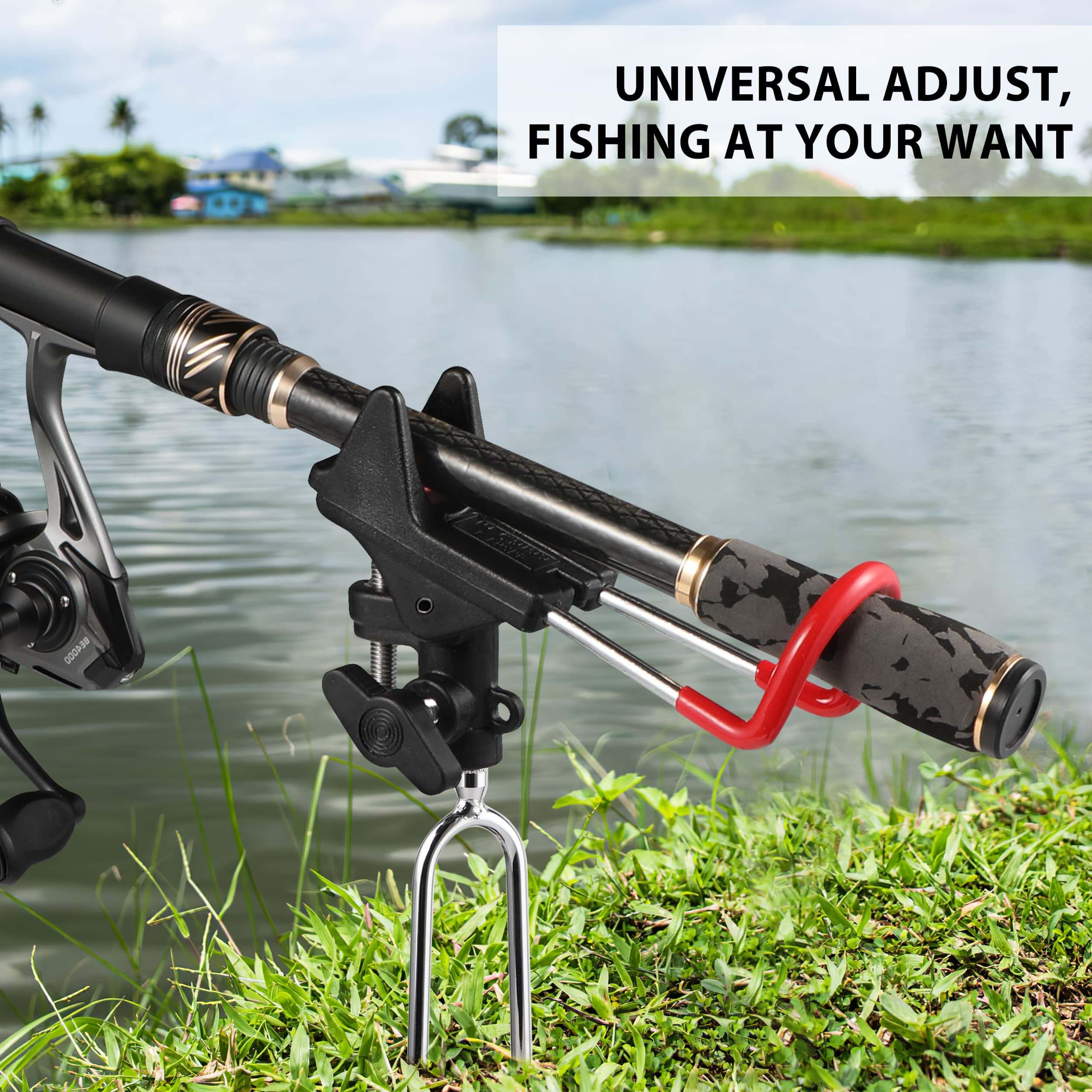 Fishing Rod Holders for Bank Fishing，Automatic Locking Bank Fishing Rod  Holders，360 Degree Adjustable Fishing Pole Stand ，2 Pack Upgraded Fishing  Pole