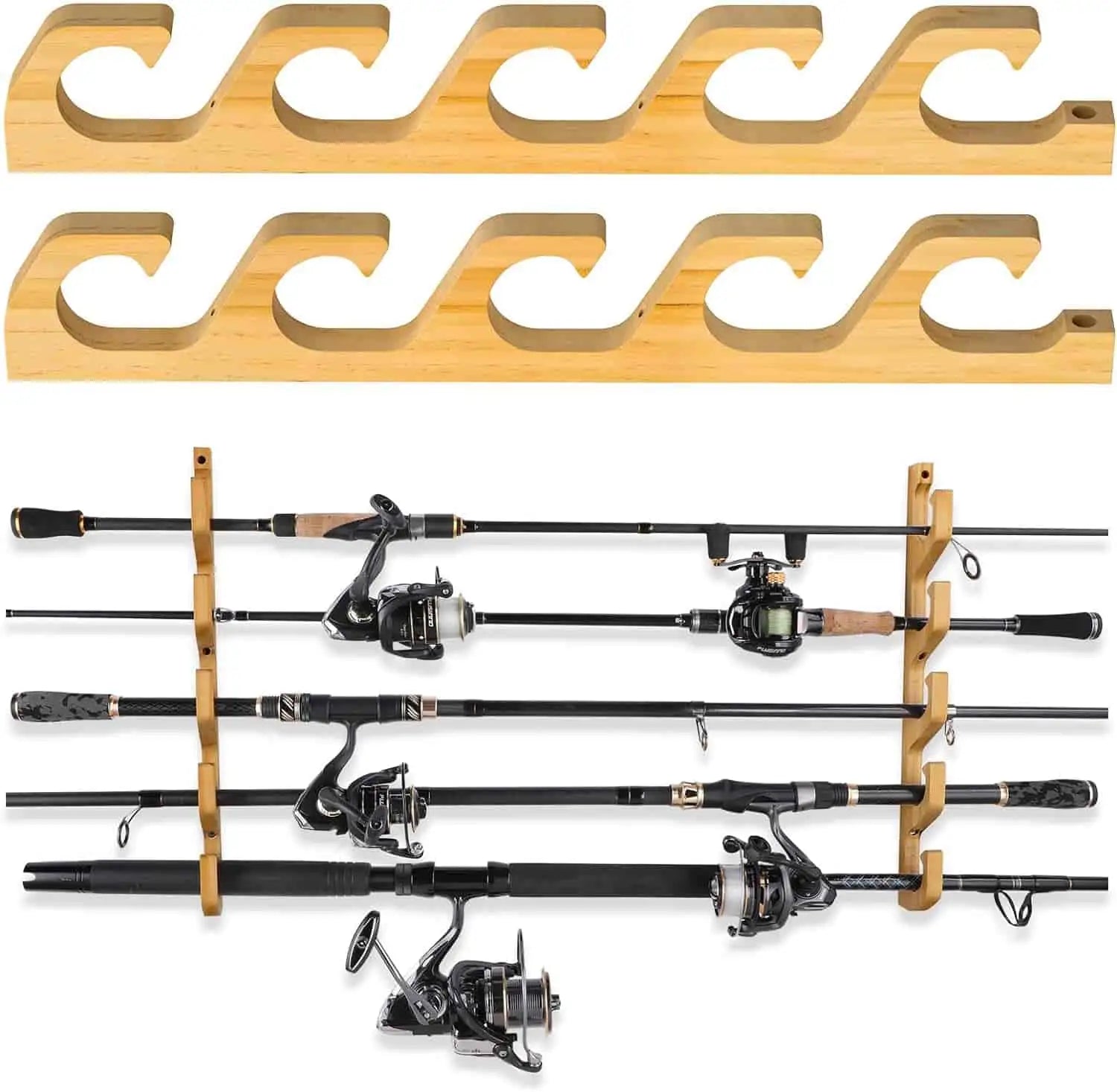 PLUSINNO 4 Pack Vertical Fishing Rod Rack, Wall Mounted Fishing Rod holder,  4 Packs Fishing Pole