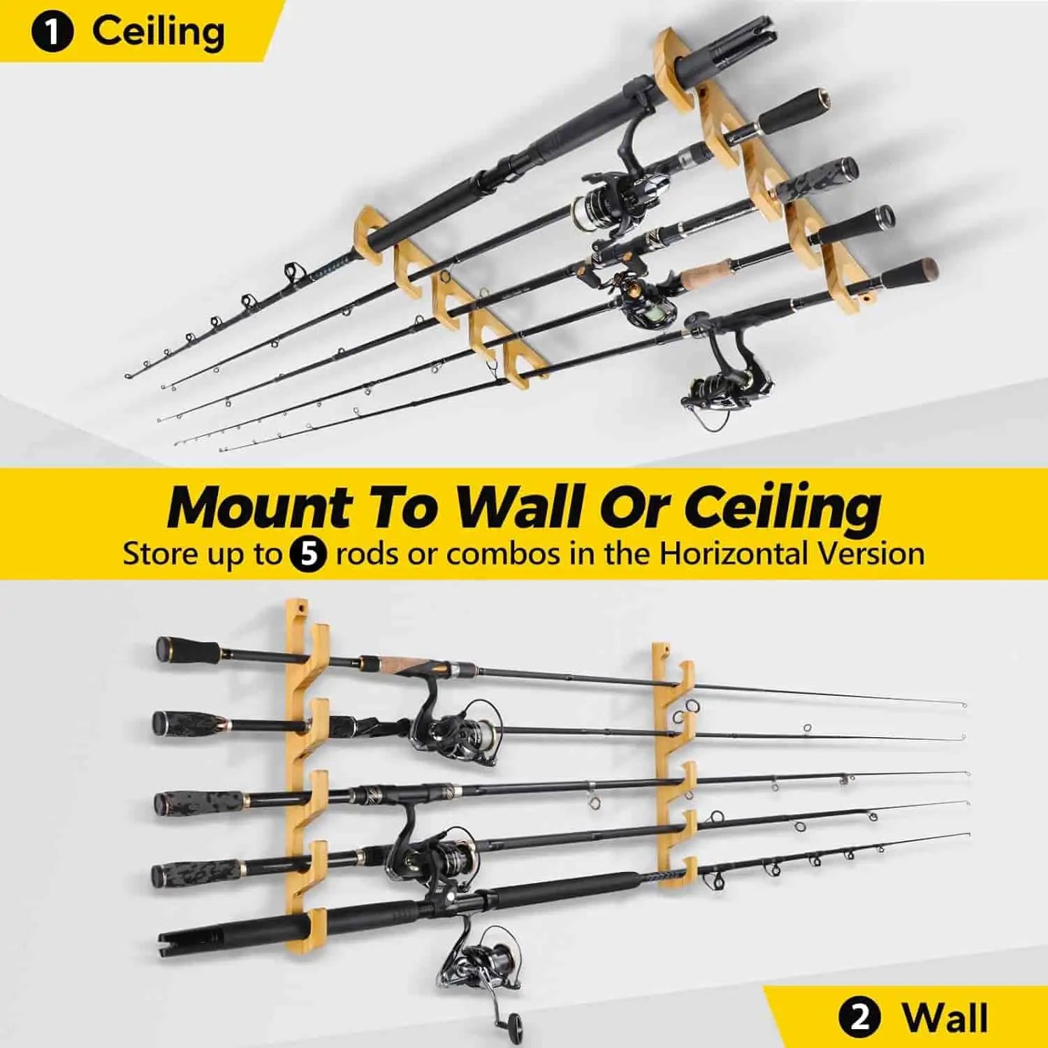 PLUSINNO V9 Vertical Fishing Rod Holders, Wall Mounted Fishing Pole  Holders, Fishing Rod Rack Holds Up to 9 Rods or Combos, Fishing Rod Holders  for