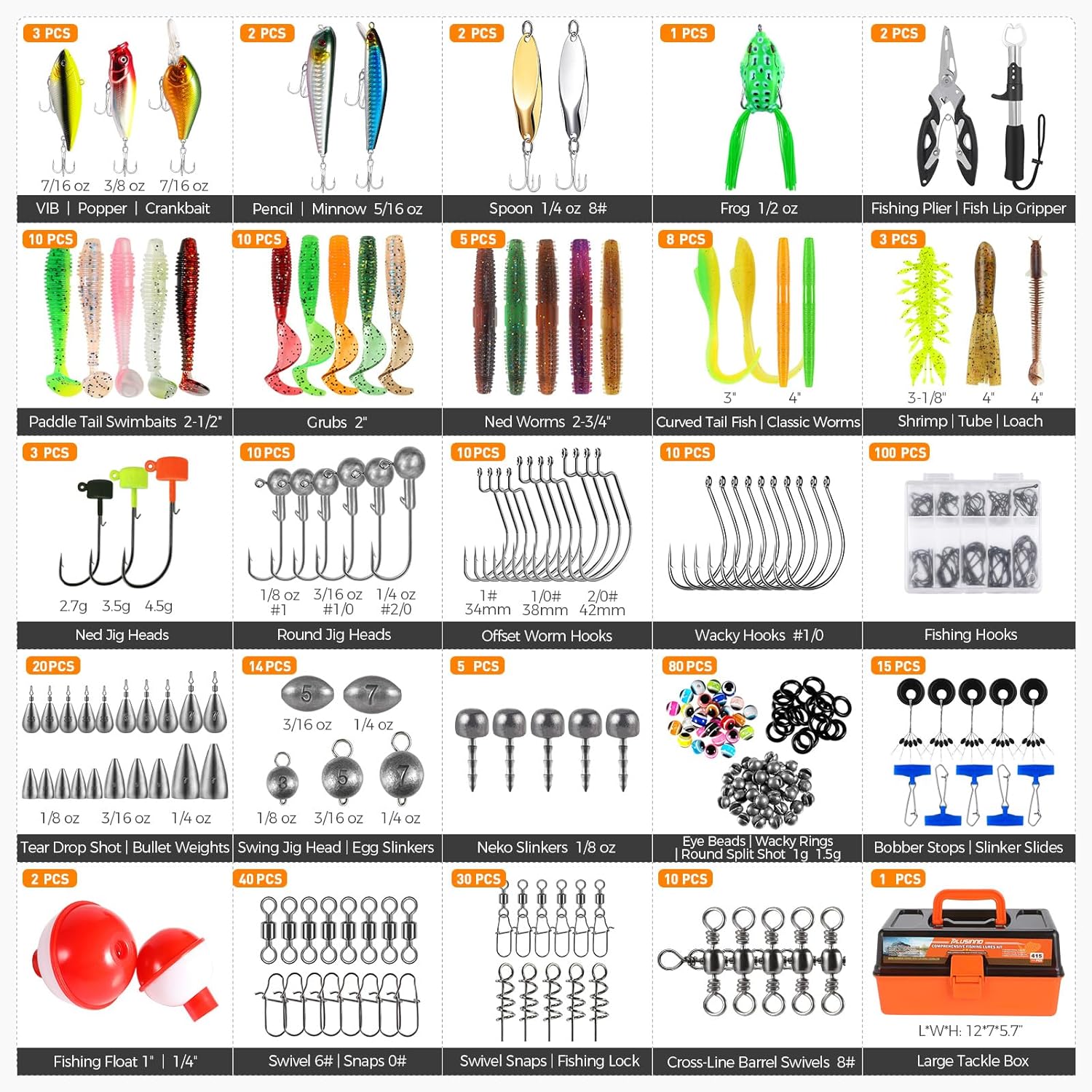 PLUSINNO 415Pcs Fishing Lures Tackle Box