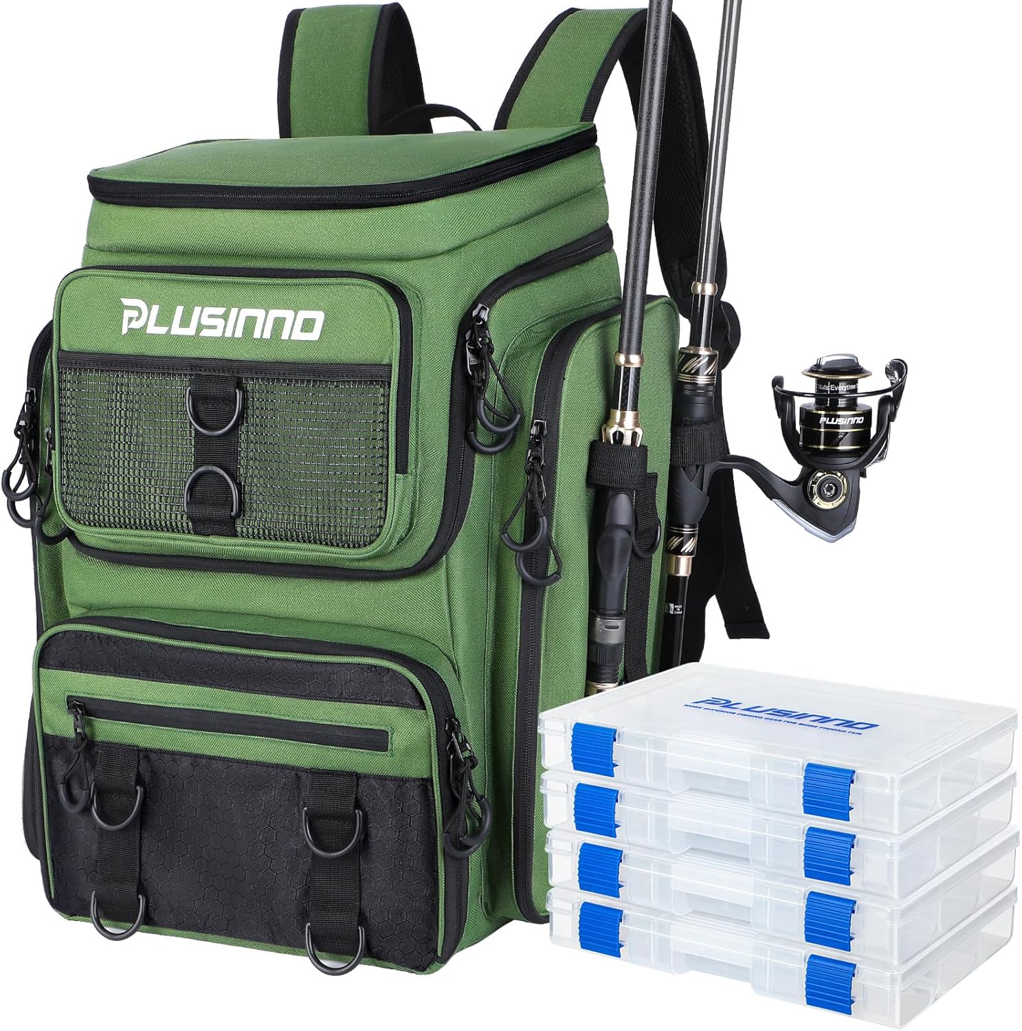 PLUSINNO Water-resistant Large Storage Fishing Tackle Bag with Rod Holders