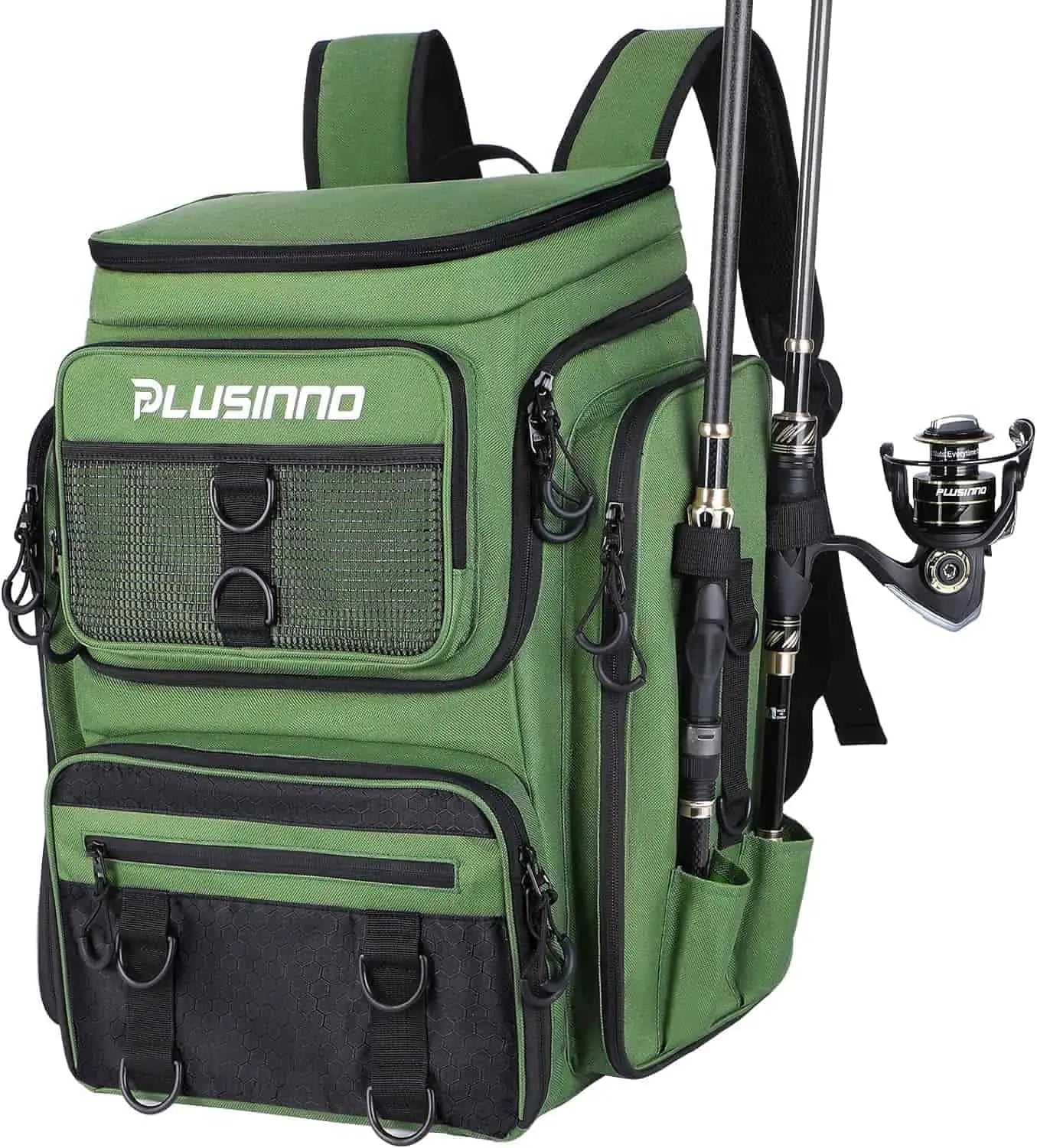 PLUSINNO Water-resistant Large Storage Fishing Tackle Bag with Rod Hol –  Plusinno