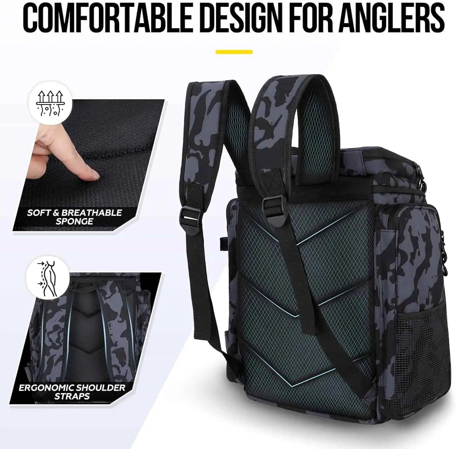 Fly Fishing Bag, Durable Canvas Black Practical Adjustable Shoulder Strap  Large Capacity Waterproof Fly Fishing Bag for Rod Fish Line Floating Box