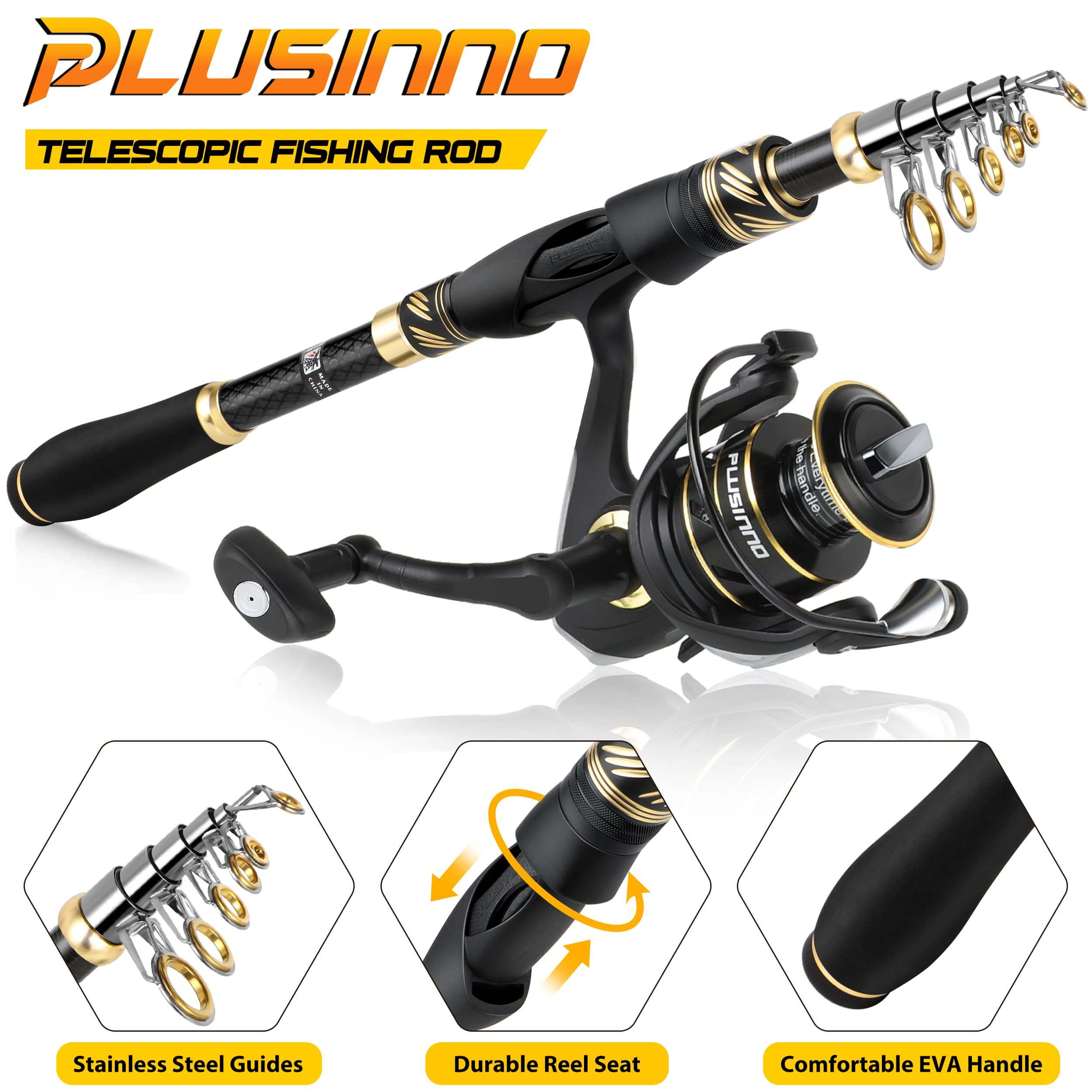 PLUSINNO Eagle Hunting Ⅸ Telescopic Fishing Rods and Reel Combos with  Carrier Case – Plusinno
