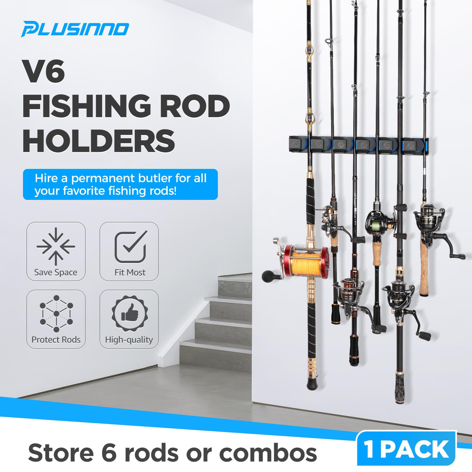 zoneshare 6 Slots ABS Fishing Vertical Rod Holder Rack Fishing Pole Holder  Rod Stand Wall Mount