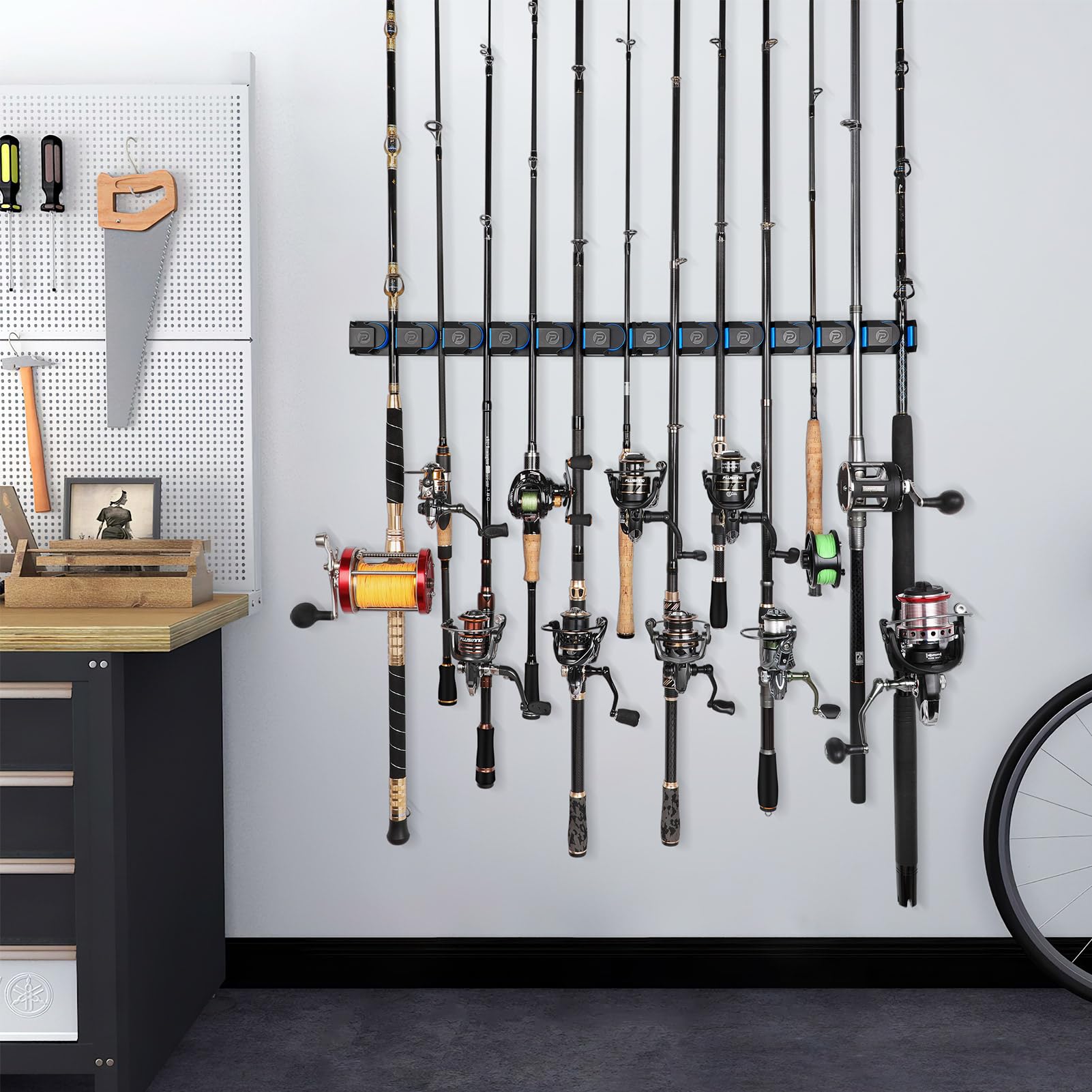 Calamus Horizontal/Vertical Fishing Rod Holder - Wall Mounted Fishing Rod  Rack, Store 6 Rods or Fishing