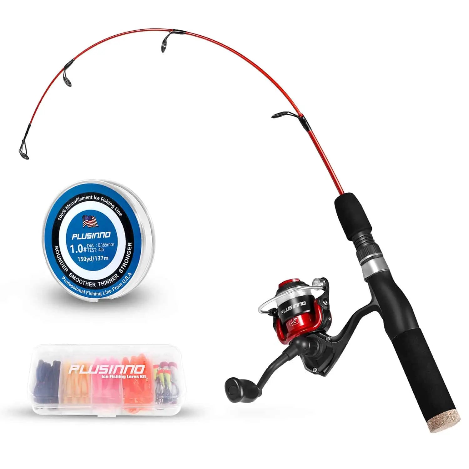 2 NEW ICE FISHING RODS HT POLAR FIRE RED ZONE Spinning Combos 26