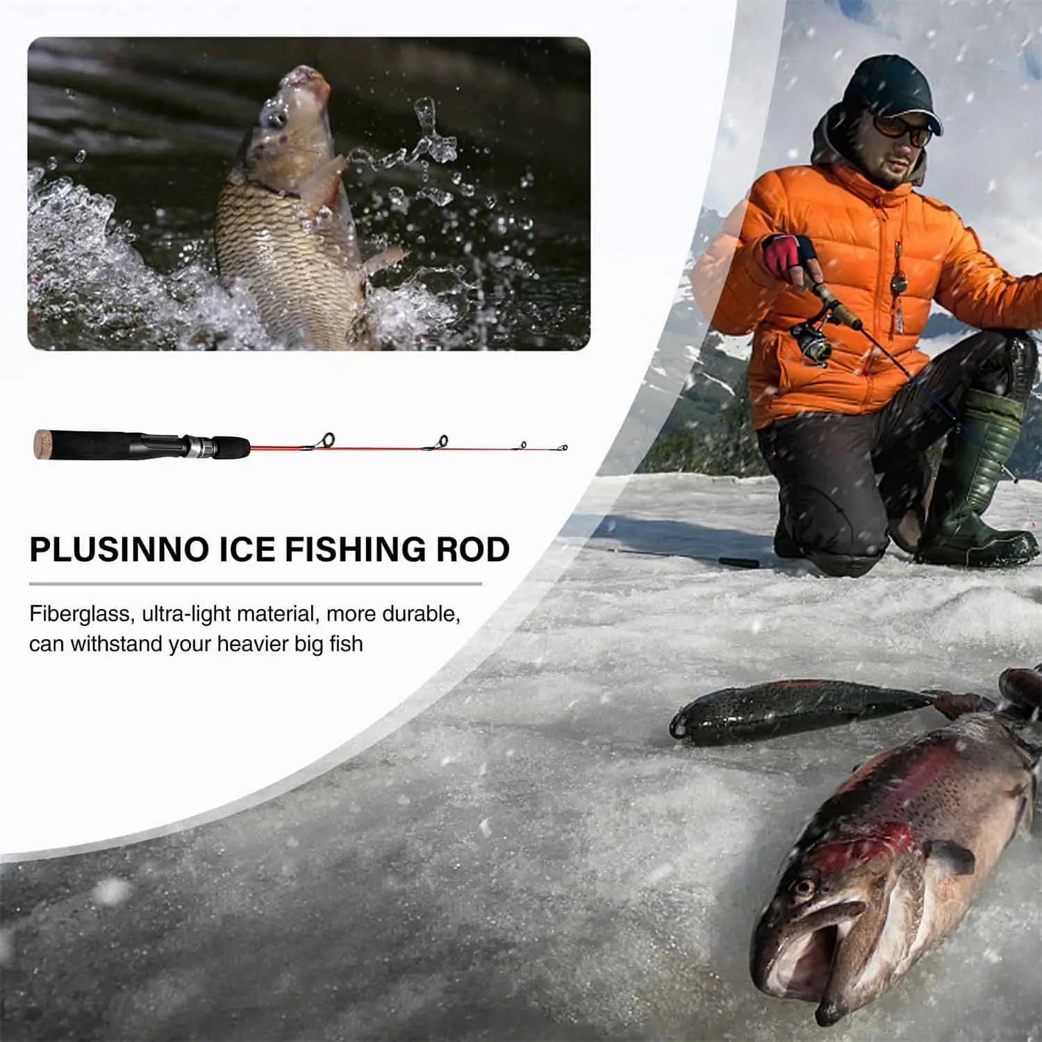 PLUSINNO Ultralight Winter Ice Fishing Rod Reel Combo 262728 inch. Medium  Light Fast Action Multi-Species Spinning Ice Fishing Pole Tackle Walleye