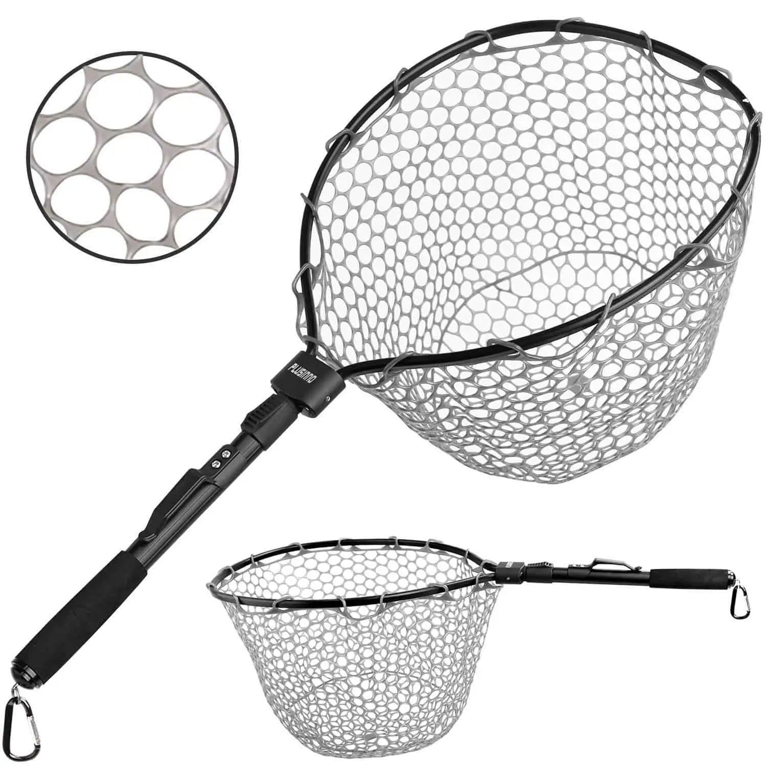 PLUSINNO Fishing Net, Floating Rubber Coated Landing Net - Easy Catch  Release, Retractable Foldable Fishing Net for Easy Transport Storage for  Bass