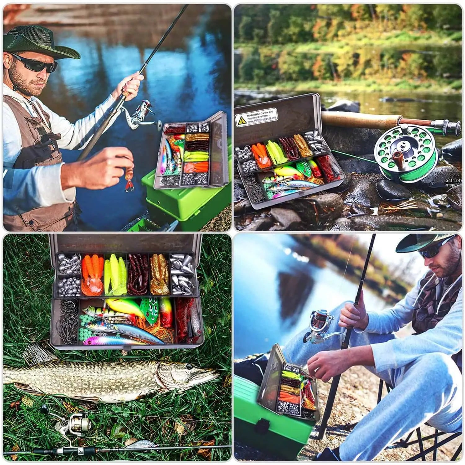 PLUSINNO 189pcs Fishing Accessories Kit, Fishing Tackle Box with