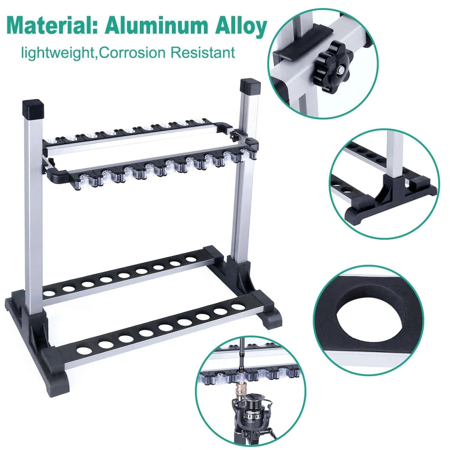 One Bass Fishing Rod Rack Metal Aluminum Alloy Portable Fishing Rod Holder  Fishing Rod Organizer for All Type Fishing Pole, Hold Up to 24 Rods
