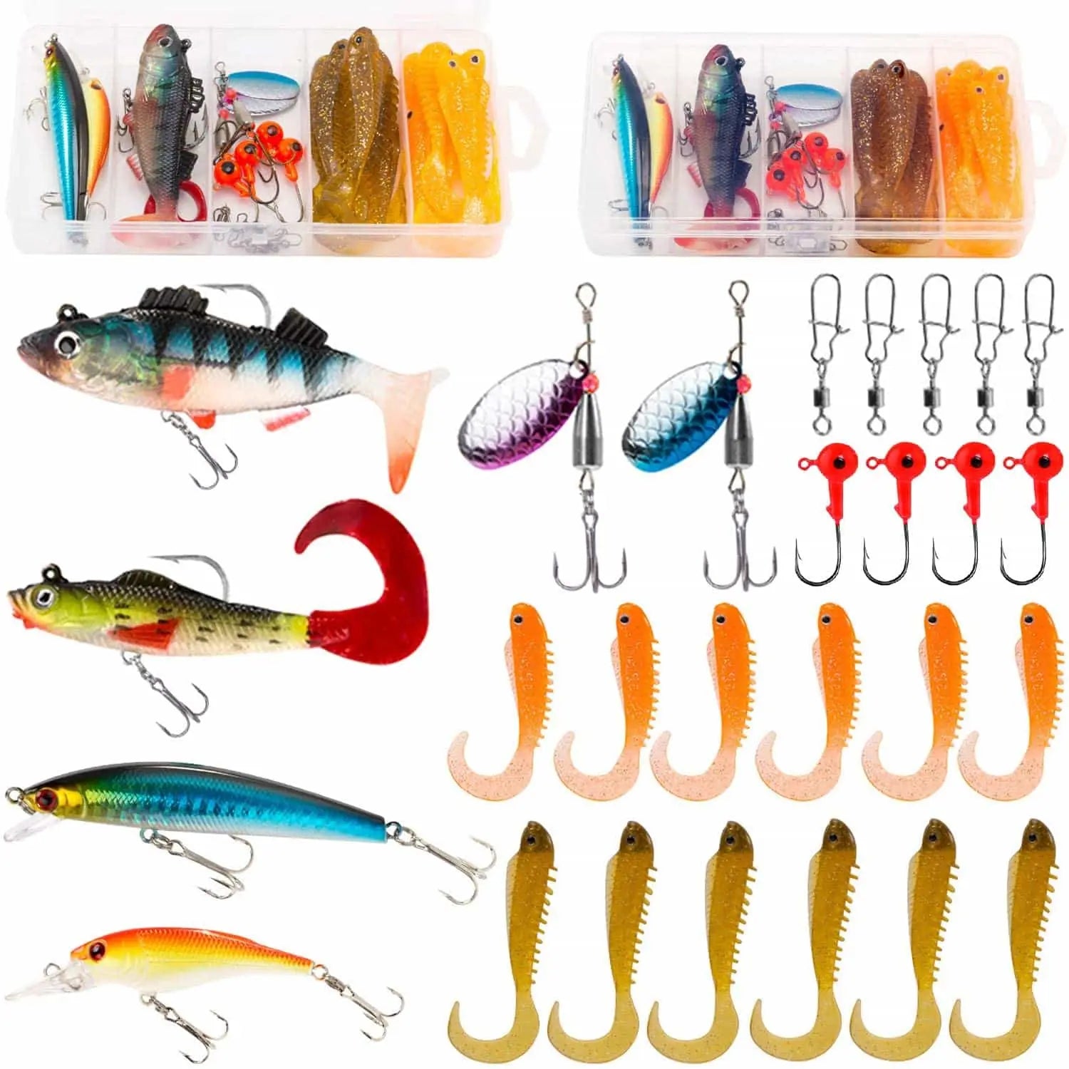 PLUSINNO Fishing Lures Baits Tackle Including Crankbaits, Spinnerbaits,  Plastic Worms, Jigs, Topwater Lures, Tackle Box and More Fishing Gear Lures  Kit Set, 210Pcs Fishing Lure Tackle…: Buy Online at Best Price in
