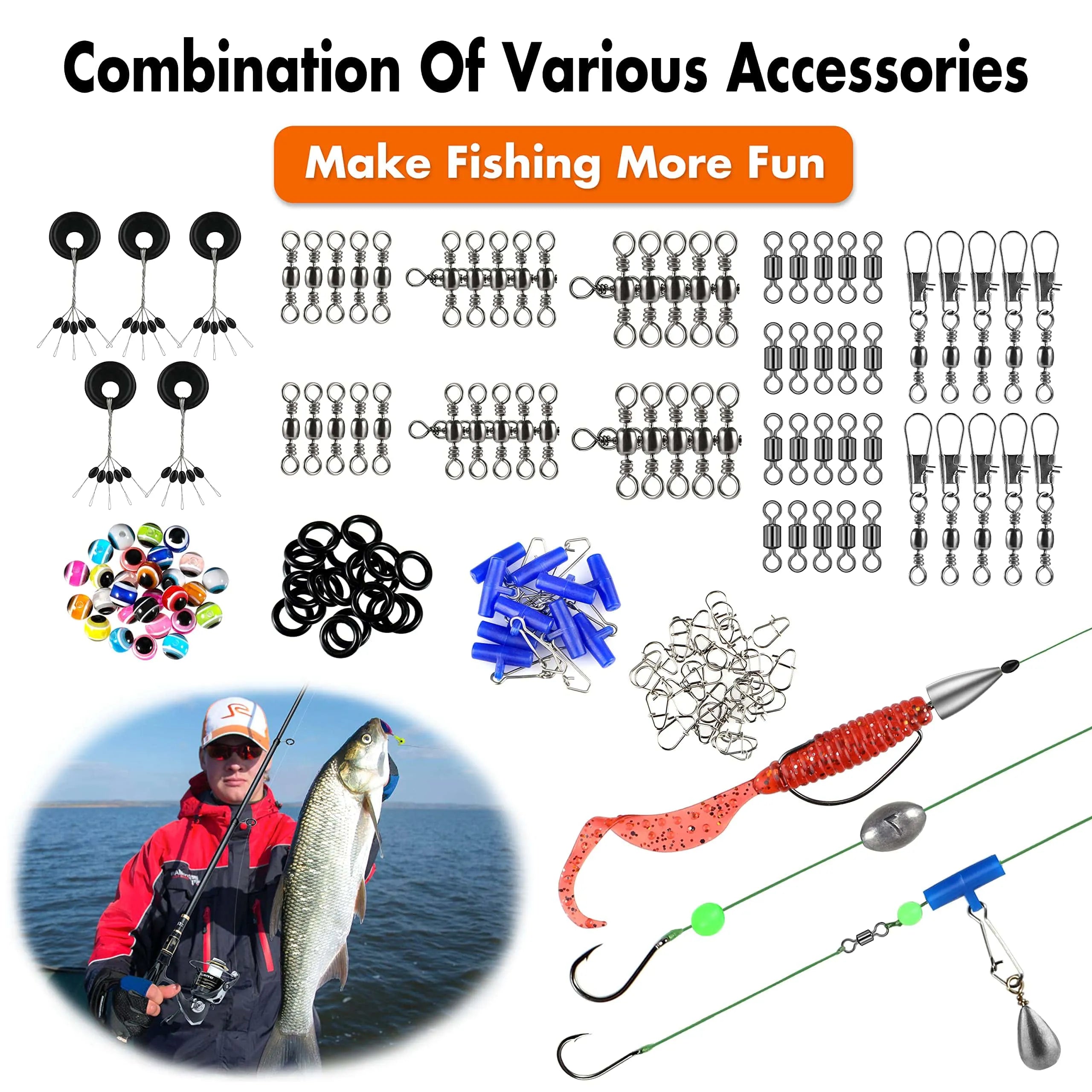 PLUSINNO 253/108pcs Fishing Accessories Kit, Fishing Tackle Box with Tackle  Included, Fishing Lures, Fishing Hooks, Spinner Blade, Fishing Gear for  Bass, Bluegill, Crappie