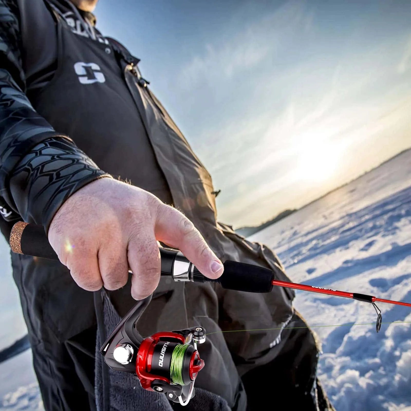 PLUSINNO Ultralight Winter Ice Fishing Rod Reel Combo 26/27/28 inch. Medium  Light Fast Action Multi-Species Spinning Ice Fishing Pole Tackle Walleye
