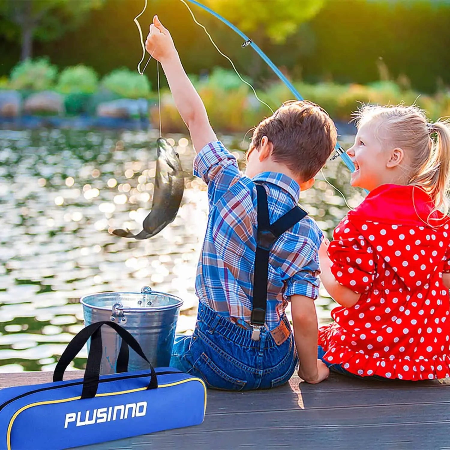 Only Reel ANd Tackle Box)PLUSINNO Kids Fishing Pole, Portable Telescopic  Fishing Rod and Reel Combo Kit, Sports Equipment, Fishing on Carousell