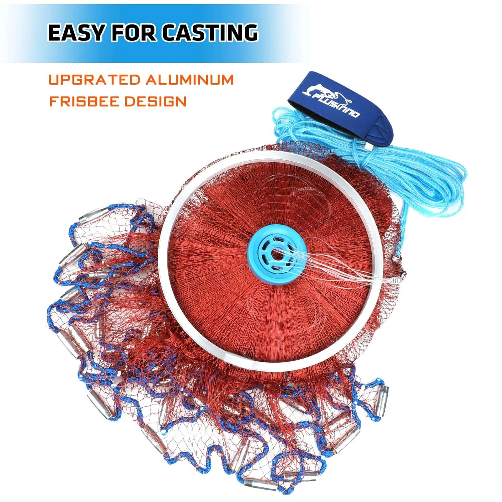 Fishing Cast Net Large Frisbee Fishing Net Thick Line Hand Throw Net  Fishing Net for Bait Fish (Color: Blue, Size: 3x6m)
