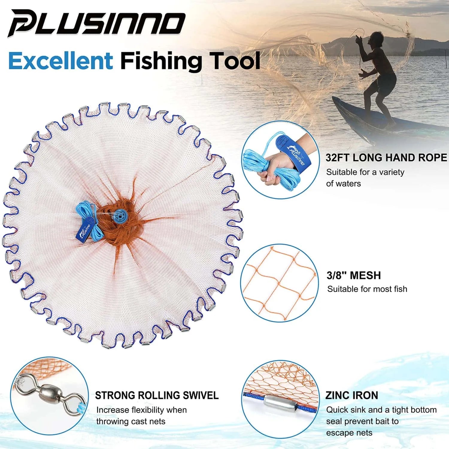 PLUSINNO Cast Net with Aluminum Frisbee – Plusinno