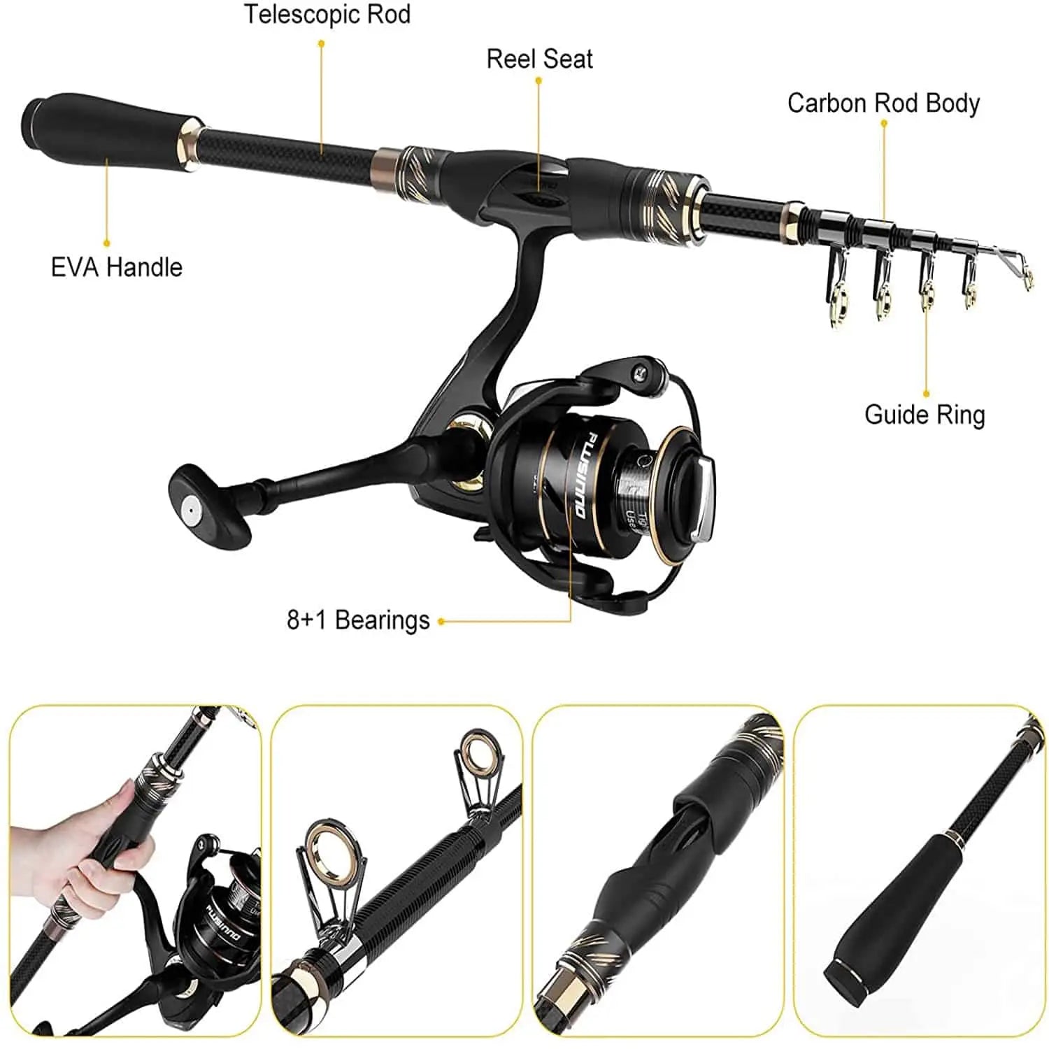 PLUSINNO Telescopic Fishing Rod and Reel Combos with Kuwait