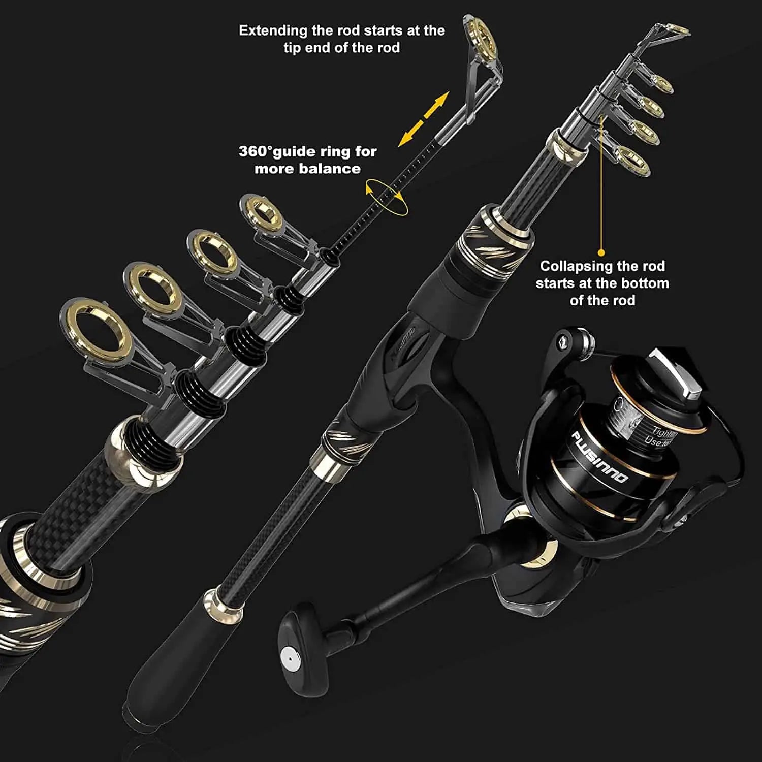 PLUSINNO E9 Telescopic Fishing Rods Carbon Fiber with Reel Combo