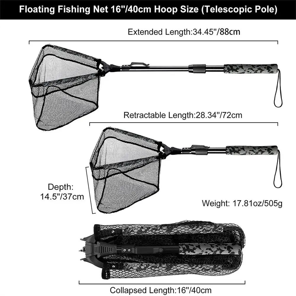 PLUSINNO FN4 Triangular Floating Fish Landing Net with Telescopic