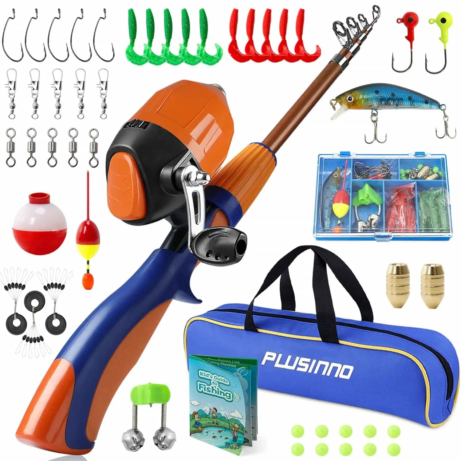 Oystern Kid’s Fishing Pole Kit with Spinning Reel - 62 Piece Tackle Bag,  4lb Line - Including Beginner’s Guide eBook - Toddler Fishing Pole Combo 