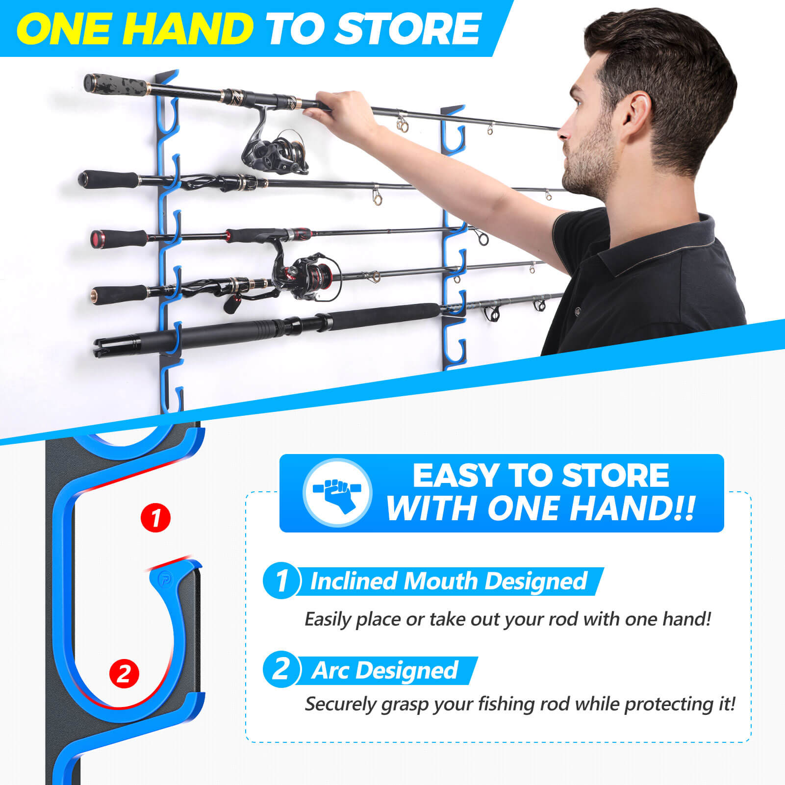 PLUSINNO H5 Horizontal Fishing Rod Holder for Wall and Ceiling – Plusinno