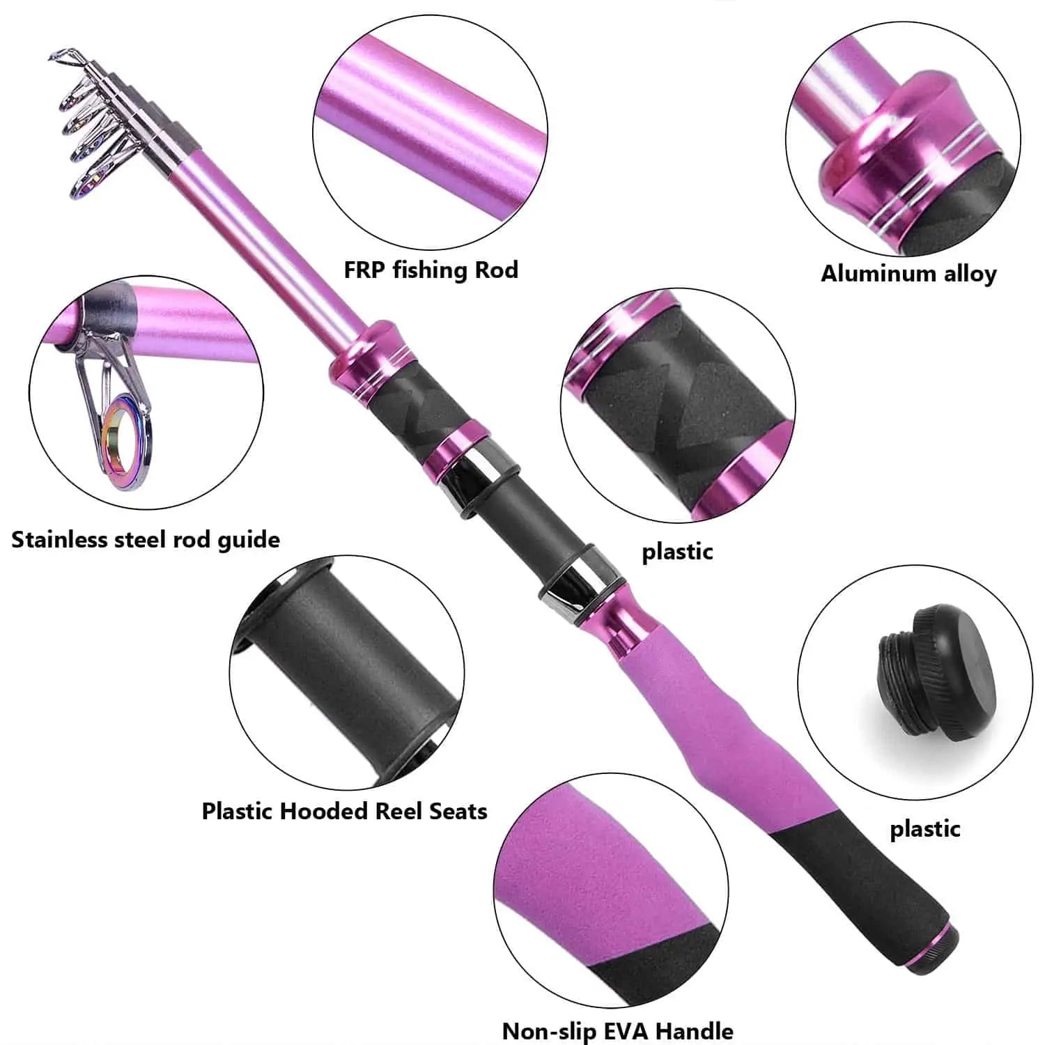 PLUSINNO Ladies Telescopic Pink Fishing Rod and Reel Combos – Plusinno