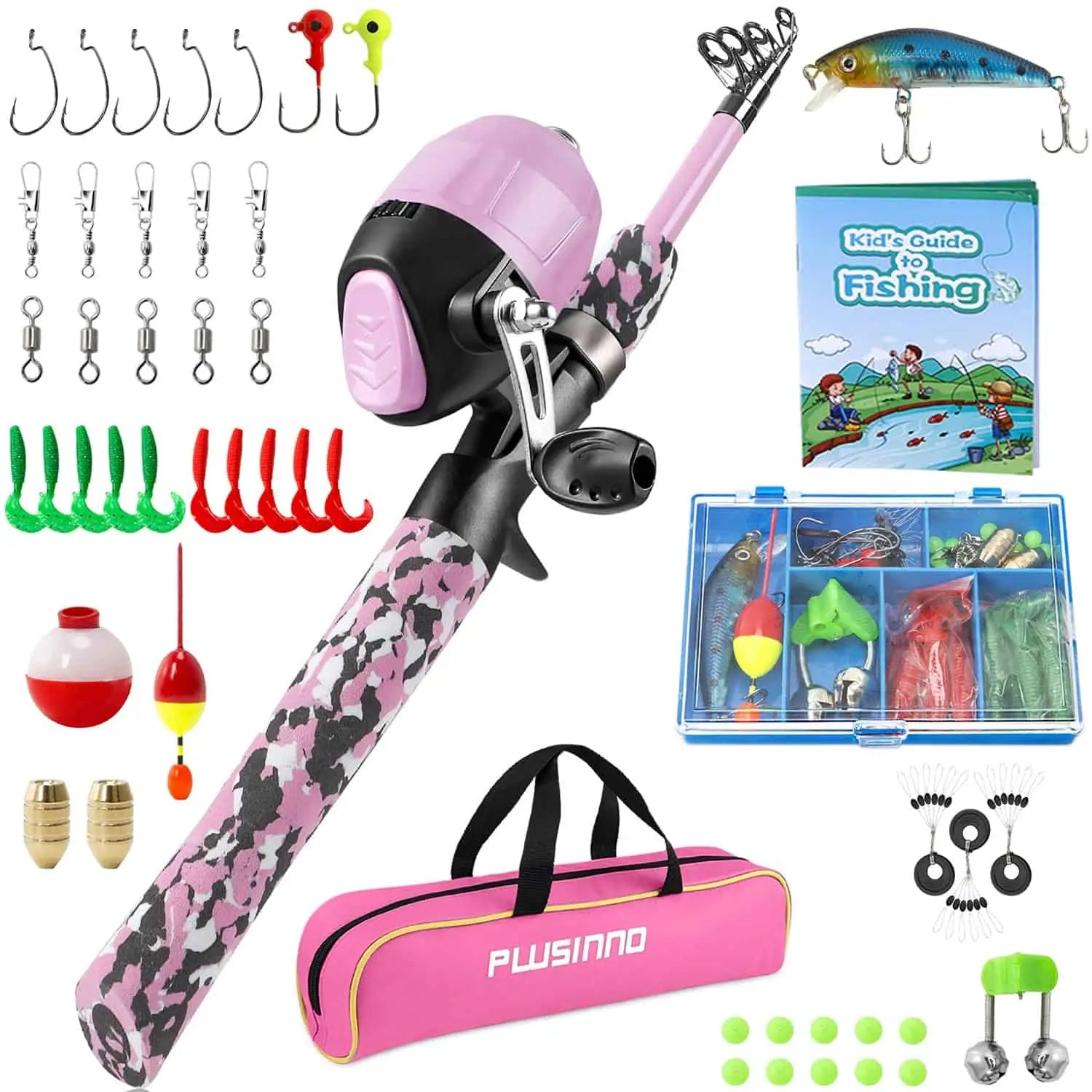 Proberos Kids Fishing Pole Set - All-in-one Telescopic Rod and Reel Combo  Kit with Tackle Box and Bag for Boys and Girls