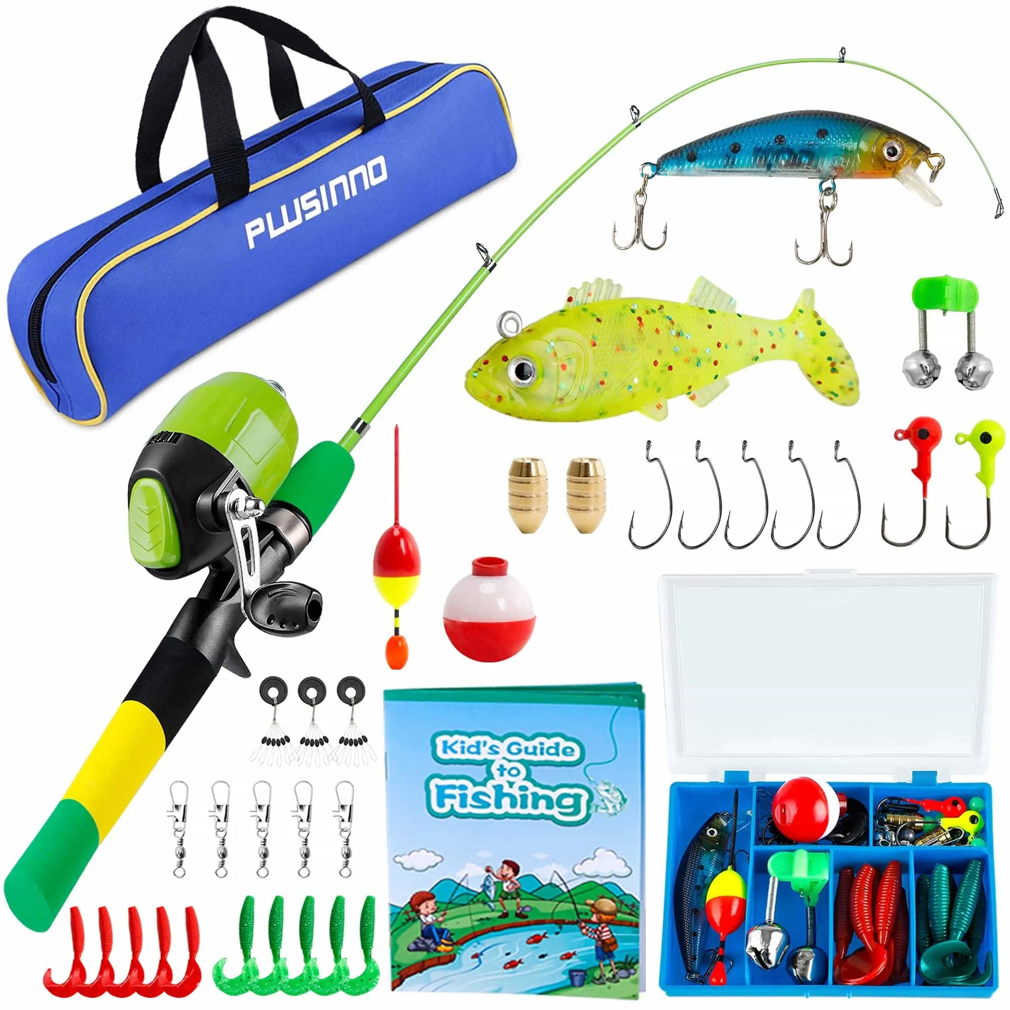 LEOFISHING Kids Fishing Pole Set with Full Starter Kits Portable Telescopic  Fishing Rod and Spincast Reel with a Fishing Net and Bucket for Boys