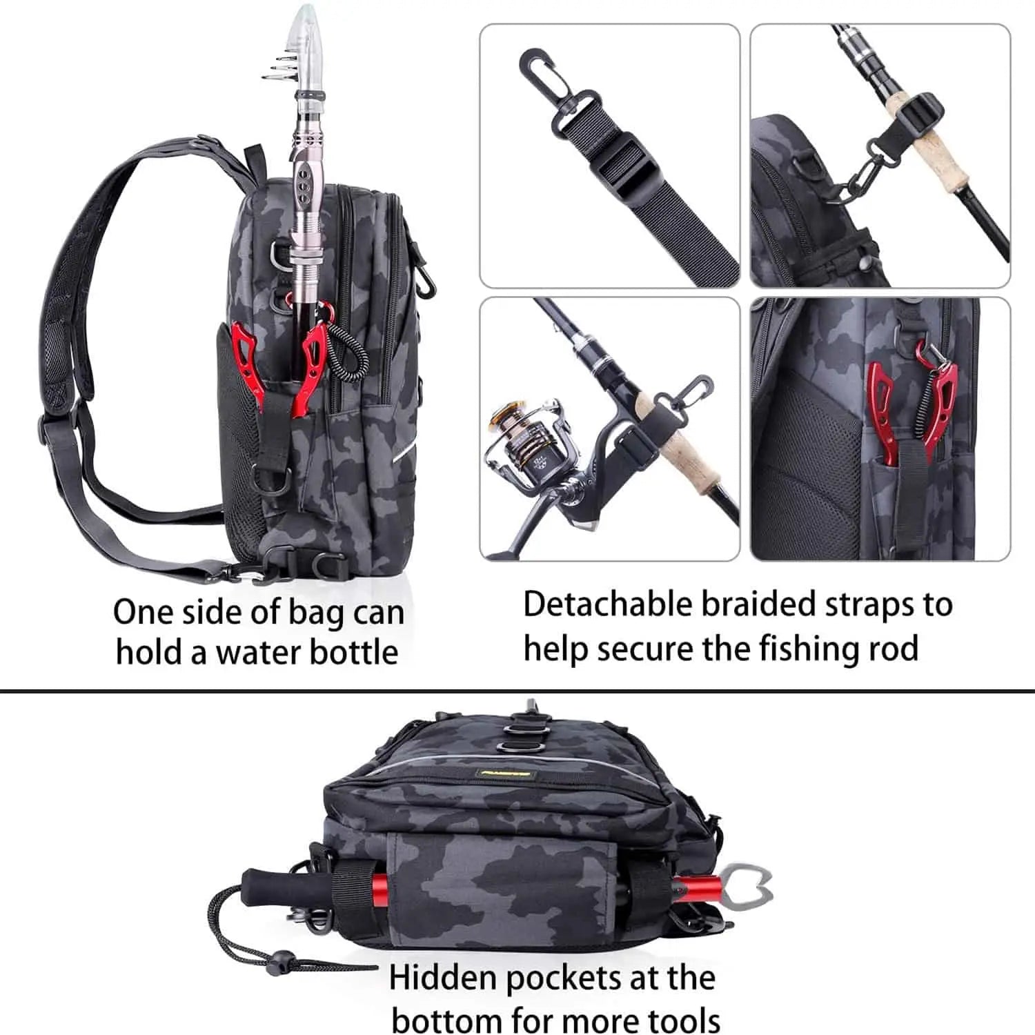 Ghosthorn Fishing Backpack Tackle Sling Bag Fishing Backpack with Rod  Holder Tackle Box Bag Fish 