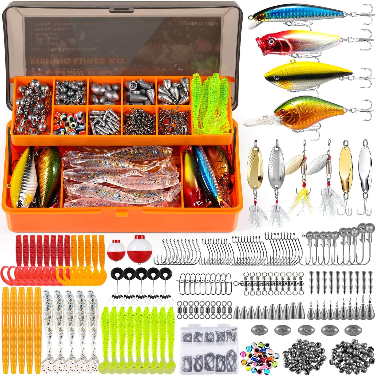  PLUSINNO 201pcs Fishing Accessories Kit, Fishing Tackle Box  with Tackle Included, Fishing Hooks, Fishing Weights, Round Split  Shot，Fishing Gear for Bass, Trout, Catfish : Sports & Outdoors